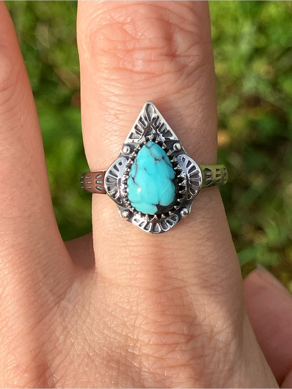 Natural Blue Moon Turquoise Sterling Silver Ring Size 8